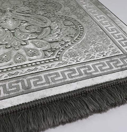 Modefa Luxury Velvet Prayer Rug with Prayer Beads | Soft Elegant Muslim Turkish Janamaz Sajada Carpet for Men and Women | Plain Solid Prayer Mat Ramadan Eid Gift - Paisley (Silver Grey) - color: Silver Grey