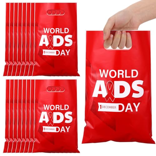 Panelee 100 Pcs AIDS Awareness Red Ribbon Plastic Goody Bags with Handles - style: Aids Awareness