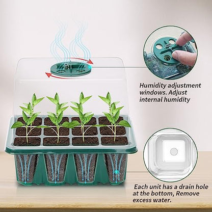 Seed Starter Tray, Seed Propagation Station with Grow Light,5 Pack | Seedling Starting Kit with Time Controller,Mini Greenhouse with Humidity Domes and Base,Plant Tray for Seeds Growing Starting - size: 5 Packs