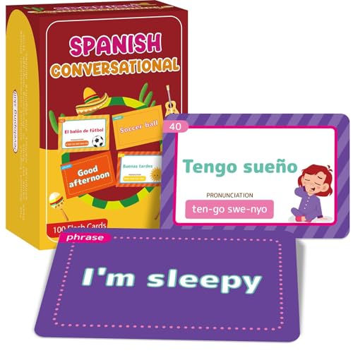 gisgfim 100 Spanish Conversational Phrase Flash Cards Spanish Phrases Vocabulary Beginner Sayings for Travel, Memory, School Classroom, Quick Reference Educational Bilingual Language