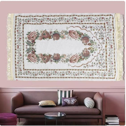 haozaikeji Muslim Prayer Rug Islamic Muslim Prayer Mat Floral Eid Ramadan Rug Namaz Seccade Arabic Turkish Sofa Table Rug Portable Meditation Rug Soft Embroidered Blanket with Tassel - color: Beige