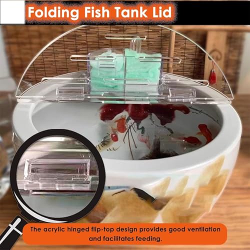 Adjustable Cat-Proof Acrylic Lid for Round Aquarium - Anti-Jump Fish Tank Cover with Cuttable Hole & Hinges, Folding Flip-Top Design for Easy Access