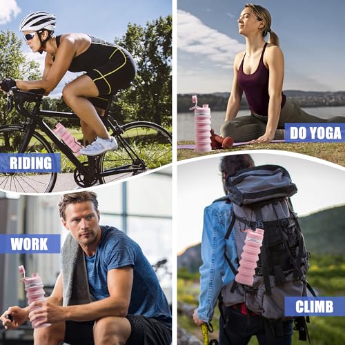 ONTA Collapsible BPA Free Silicone Water Bottle, 20oz - Portable, Leakproof, Easy Clean, Shatter Resistant, Travel Friendly - color: Pink, size: 18.6 Ounces