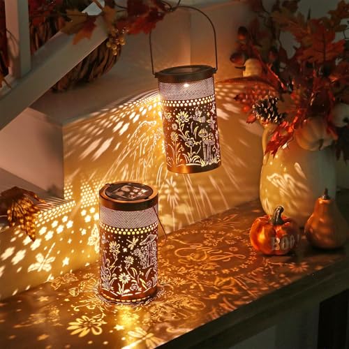 Solar Lantern Outdoor Waterproof, Metal Butterfly, Hummingbirds, Dragonflies, Frogs, Turtles, Flowers, Mushrooms, Garden Decor for Yard, Patio, Lawn, Porch, Backyard, Gifts for Women - style: Garden Life 1 Pack (Bronze-4" Dia)