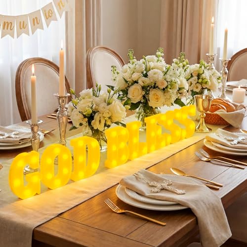 Aurelema Sukkot Large LED Letter Sign LED Lights Battery Powered Table Decoration for Party Gift Tabletop Decoration(God Bless) - size: 8.27 inches, style: God Bless