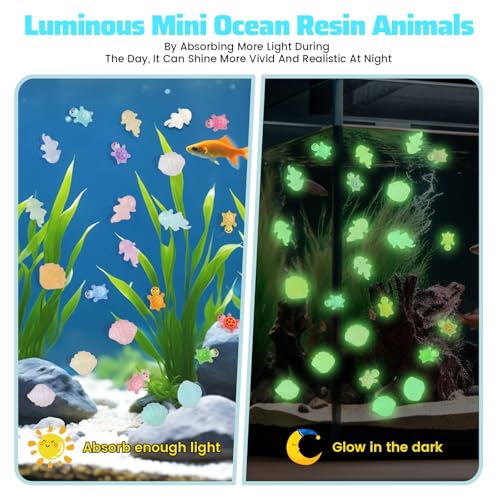 400pcs Luminous Mini Ocean Resin Animals Starfish Jellyfish Seashell Mini Turtles Set Resin Animals Tiny Sea Models for Dollhouse Miniatures DIY Fish Tank Fairy Garden Micro Landscaping - color: 400pcs Luminous Mini Sea Models