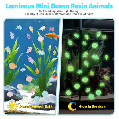 400pcs Luminous Mini Ocean Resin Animals Starfish Jellyfish Seashell Mini Turtles Set Resin Animals Tiny Sea Models for Dollhouse Miniatures DIY Fish Tank Fairy Garden Micro Landscaping - color: 400pcs Luminous Mini Sea Models