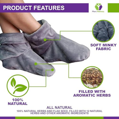 MARS WELLNESS Heated Microwavable Foot Booties - Microwavable Slippers - Herbal Hot/Cold Deep Penetrating Herbal Aromatherapy Wrap Warmer (Charcoal) - 3 Pack - color: Charcoal, size: Pack of 3
