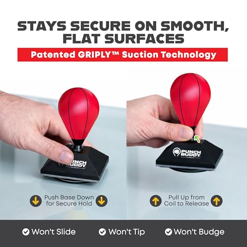 Desktop Punching Bag – Desk Fidget Toy for Stress Relief & Focus – Mini Suction Cup Punch Ball with Patented Griply™ Technology – Office Stress Reliever for Adults, Teens & Coworkers - color: Red