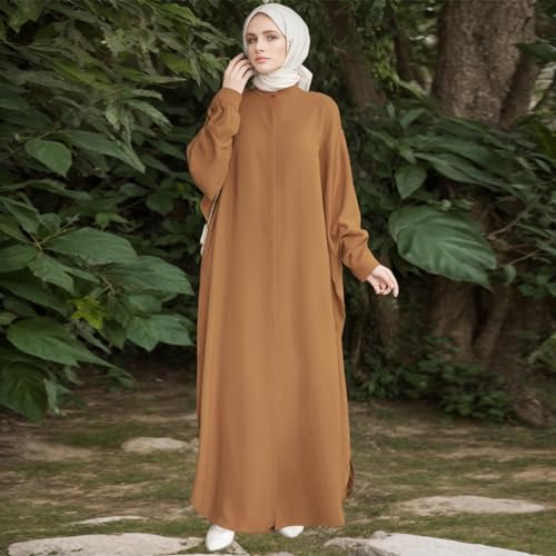 FYMNSI Abayas for Women Muslim Dress Modest Maxi Robe Abaya Kaftan Dresses Eid Prayer Clothes Arabian Islamic Dubai Outfit - color: Light Brown