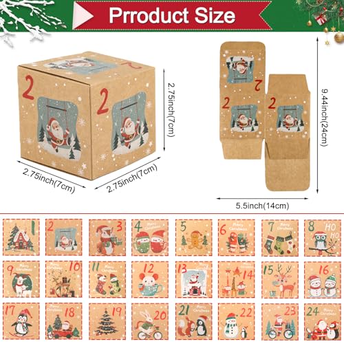 ONESING 24 Pcs DIY Christmas Advent Calendar Boxes for 2025, 24 Days Countdown Calendar Gift for Adults and Kids Christmas Kraft Cardboard Number Boxes Make & Fill Your Own Advent Calendar Boxes - color: Style-F