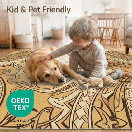 6'x9' Washable Abstract Geometric Area Rug, Beige Foldable Non-Slip Large Carpet Foldable Easy Care Carpet for Queen Size Bedroom, Under Bed, Master Bedroom | Ref:2067659 - color: Beige/Pattern 17, size: 6' x 9' (Rectangular)