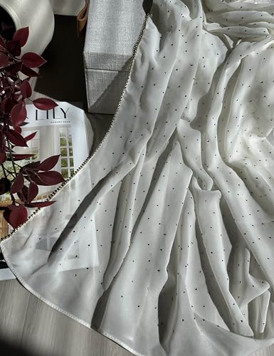 Hijab for Women Premium Chiffon Hijab Rhinestone Hijab Scraf for Women Muslim - color: Cream