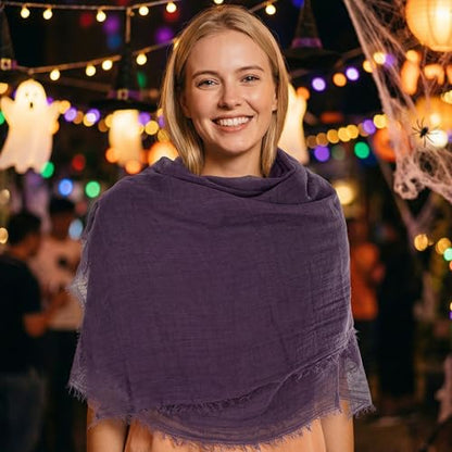 Nydotd Women Summer Cotton Linen Scarf Crinkle Long Beach Shawl Wrap hijab with Fringe - color: Deep Purple