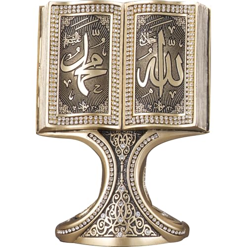 Modefa Islamic Decor - Eid Gifts for Women - Muslim Decorations for Home Islamic Art - Islamic Table Decor Showpiece Quran Open Book (Allah/Muhammad - Gold, Medium) - color: Allah/Muhammad - Gold, size: Medium