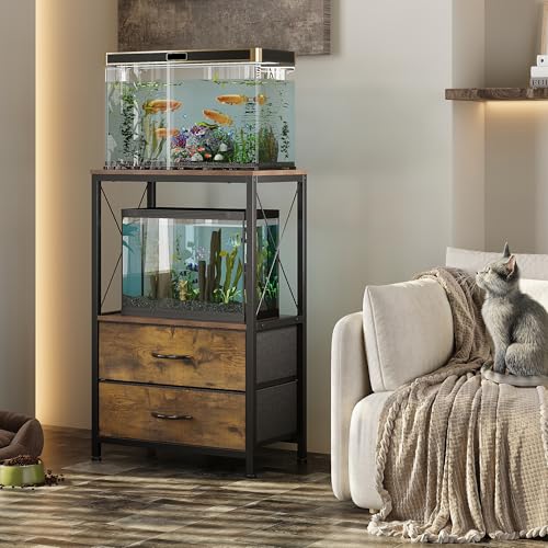 10 Gallon Aquarium Stand with 2 Drawers, Brown | 10 Gallon Fish Tank Stand; 2-Tier Storage Shelf; Heavy-Duty Metal Frame; Reptile & Turtle Tank Stand; Brown Finish - color: Brown