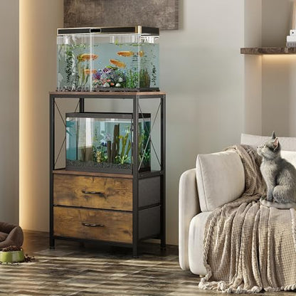 10 Gallon Aquarium Stand with 2 Drawers, Brown | 10 Gallon Fish Tank Stand; 2-Tier Storage Shelf; Heavy-Duty Metal Frame; Reptile & Turtle Tank Stand; Brown Finish - color: Brown