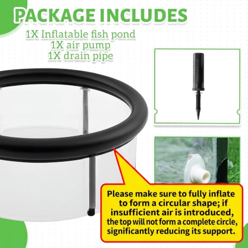 DoubleFill Pop up Pond, 27.6 x 11.81 Inch Pop up Inflatable Pond Kit Outdoor Indoor Aquarium Water Feature Container with Aeration Pump Above Ground Backyard Patio Garden Decoration