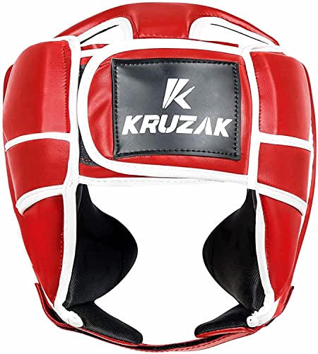 Kruzak Unisex Boxing Headgears - MMA Training, Adjustable Padded, Kara,Muay Thai Headgear, Kickboxing, Sparring, Martial Arts, Karate, Taekwondo MMA Body Equipment - color: Red, size: Small-Medium