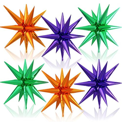 Orange Purple Green Star Balloons, 6PCS 22 Inch Foil Explosion Star Balloon - color: Orange Purple Green