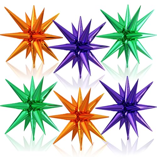 Orange Purple Green Star Balloons, 6PCS 22 Inch Foil Explosion Star Balloon - color: Orange Purple Green
