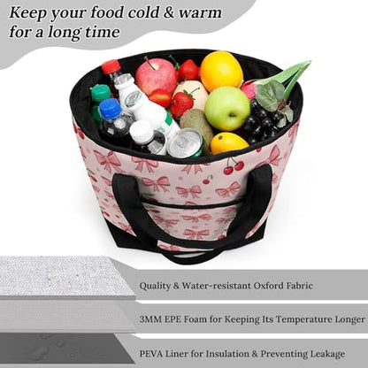 SWEET TANG Cooler Bag Insulated for Travel, Bow Cherry Pink Food Delivery Cooler Bag for Beach, Travel, Picnics - color: Pattern 83