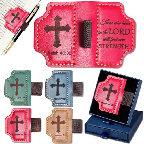 Bygone Mark Personalized Magnetic Leather Bookmark with Pen Holder,Inspirational Bible Verse Religious Bookmarks,Christian Book Lovers Reading Accessory for Men Women (RED, lsaiah 40:31) - color: Red, size: lsaiah 40:31