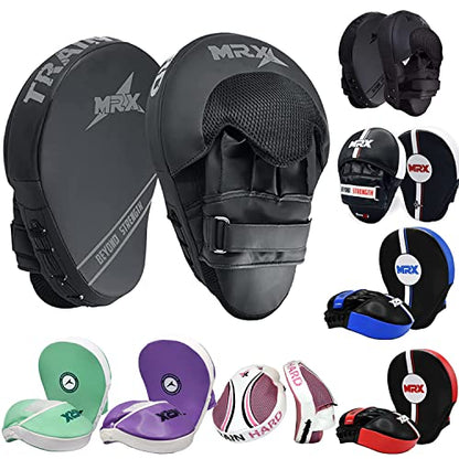 MRX Gel Tech Boxing Hook & Jab Pads MMA Focus Punching Mitts Training Thai Kick Strike Shield Curved Black/White - color: Black/Silver