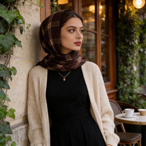 Hijab Scarf for Women Fashion Printed Modal Hijab Head Wrap Scarves Lightweight Long Scarf Shawls - color: Checkered Maroon