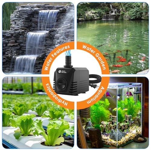 AquaMiracle Submersible Water Pump Aquarium Water Pump with Flow Control, Pond Pump Fountain Pump for Pond, Fountain, Waterfall, Statuary, Water feature, Hydroponics (400GPH, 25W) - size: 400GPH, 25W
