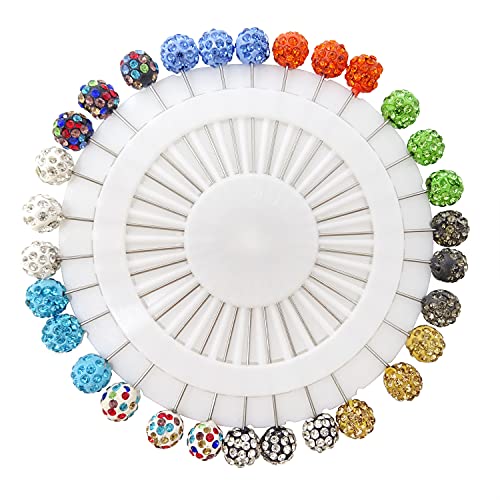 Honbay 30PCS Hijab Pins with Safety Caps - Colorful Crystal Rhinestone Ball Muslim Hijab Scarf Pins - style: B