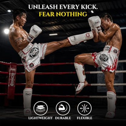 Punch Sports Martial Arts Shin Guards with Instep Protection – Lightweight Artificial Leather Shin & Leg Protector with Double Straps, Foam Padding for MMA, Kickboxing & Muay Thai - size: Medium