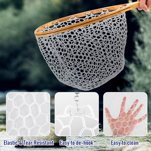 Dr.Fish Fishing Landing Net Replacement Rubber Fishing Net Without Handle Foldable Mesh Netting for Freshwater Saltwater - color: White, size: A-38.58'' Girth(11.81'' Dia, 8.7*3.9" Depth)