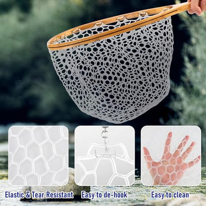 Dr.Fish Fishing Landing Net Replacement Rubber Fishing Net Without Handle Foldable Mesh Netting for Freshwater Saltwater - color: White, size: G-70.87'' Girth(23.62'' Dia, 13.8*7.9" Depth)