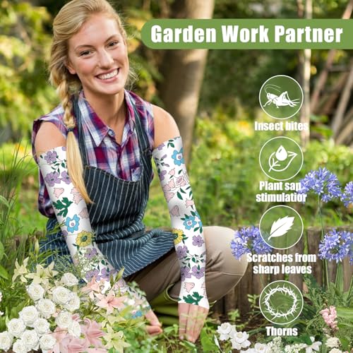 Bebila Gardening Sleeves for Women Farm UV Sun Protection Anti-Scratch Cooling Sleeves with Thumb Hole Arms Cover Outdoors - color: Colorful Flowers
