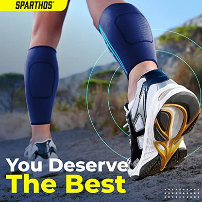 Sparthos Calf Compression Sleeves, Shin Splint Relief Men, Women - Blue-M | Leg Compression Sleeves (1 Pair), Varicose Veins, Pain & Cramp Recovery, Air Travel, Nurses, Maternity, Running, Soccer - color: Cobalt Blue