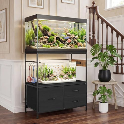 Garvee 20-29 Gallon Fish Tank Stand, Metal Double Aquarium Stand with Cabinet, Heavy Duty Reptile Terrarium Stand, for Home Office Fish Tank Shelf, 31.5" l x 15.7" w x 32.5" h, 330LBS Capacity, Black