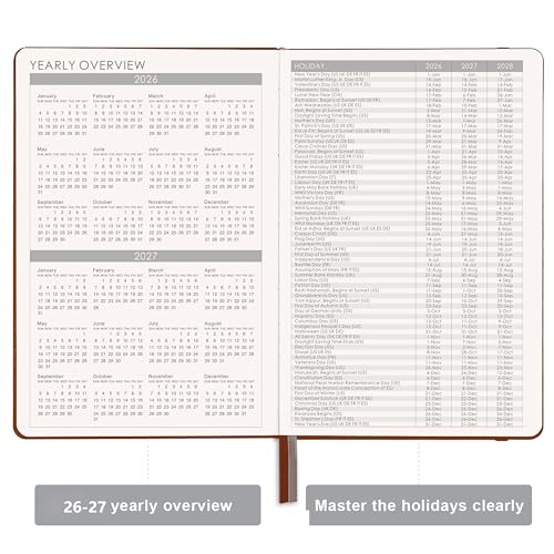 2026-2027 Planner - Academic Planner 2026-2027 Weekly & Monthly, July 2026 - June 2027, 5.75" x 8.25", Saffiano Leather with Thick Paper, Back Pocket with Notes Pages - Brown - color: Brown