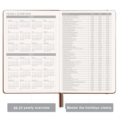 2026-2027 Planner - Academic Planner 2026-2027 Weekly & Monthly, July 2026 - June 2027, 5.75" x 8.25", Saffiano Leather with Thick Paper, Back Pocket with Notes Pages - Brown - color: Brown