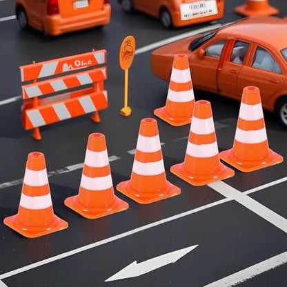 Mini Traffic Signs 50pcs Miniature Traffic Cones Barricades Signs Traffic Scene Roadblock Cones Road Sign Models Early Educational Cognitive Safety Cones for Street Signs Training Party Sports