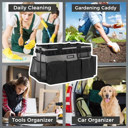 SCAVATA Wearable Cleaning Caddy Bag, Cleaning Caddy Supplies Organizer with Handle & Shoulder Straps for Housekeepers, Under Sink & Car Cleaning Tool Organizers with 4 Foldable Divider (Grey) - color: Grey