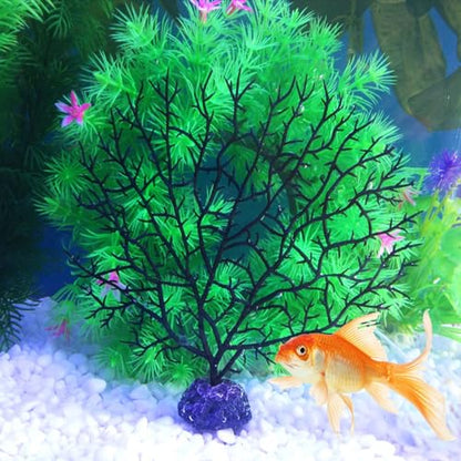 Tfwadmx Large Artificial Coral Plant Sea Fan Decor Black Fish Tank Decoration Aquarium Landscape 2 Pcs 5.9inch to 7inch