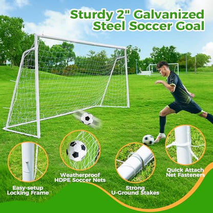 Soccer Goal 12x6,10x6.5, 8x6, 6x4FT Soccer Goals for Backyard Metal Soccer Goals for Kids Youth Adults Large Outdoor 2" Steel Soccer Goal Post Frame with Soccer Net Target Net Portable Agility Ladder - style: 12×6 FT