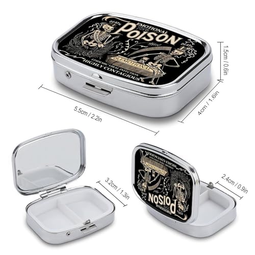 Metal 2 Compartment Pill Organizer Travel Friendly Portable Compact Pill Box Cute Pill Case to Hold Vitamins,Fish Oil,Supplements,Meds,Tablet for Purse,Pocket. (Black Background) - color: Black Background