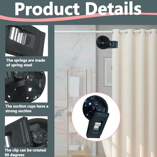 8Pcs Suction Cup Clips, Shower Curtain Clips Windproof Splash Guard, Strong Suction Cups Hooks for Glass Window Fish Tank Aquarium Plant Holder Advertising Home Office (Black) - color: Black
