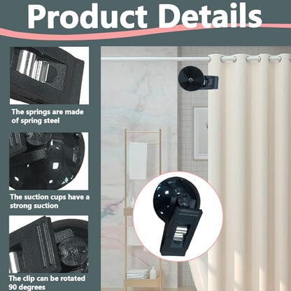 8Pcs Suction Cup Clips, Shower Curtain Clips Windproof Splash Guard, Strong Suction Cups Hooks for Glass Window Fish Tank Aquarium Plant Holder Advertising Home Office (Black) - color: Black