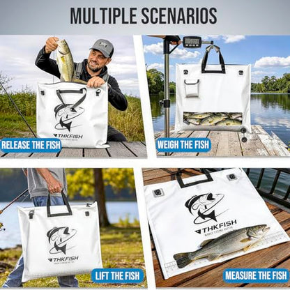 THKFISH Fish Tournament Weigh in Bag for Bass Fishing with Leakproof Zipper | Heavy Duty Live Fish Bags for Caught Fish with Waterproof Zipper and Mesh Liner,Puncture Resistant - color: White-25×23in