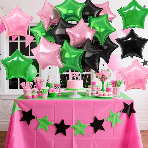 Pink Green Black Star Foil Balloons,12Pcs 18Inch Star Shaped Balloons - color: Black Green Pink