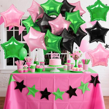 Pink Green Black Star Foil Balloons,12Pcs 18Inch Star Shaped Balloons - color: Black Green Pink