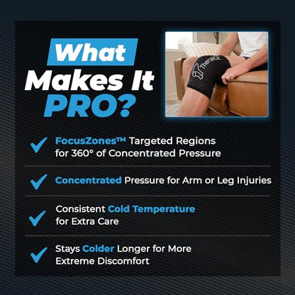 TheraICE Knee Ice Pack Wrap PRO Compression Sleeve, Reusable Gel Cold Packs Brace Also for Elbow, Ankle & Calf - Flexible Cold Wrap Recovery, FocusZone Technology for Extra Cooling & Pressure (M) - size: Medium, style: PRO